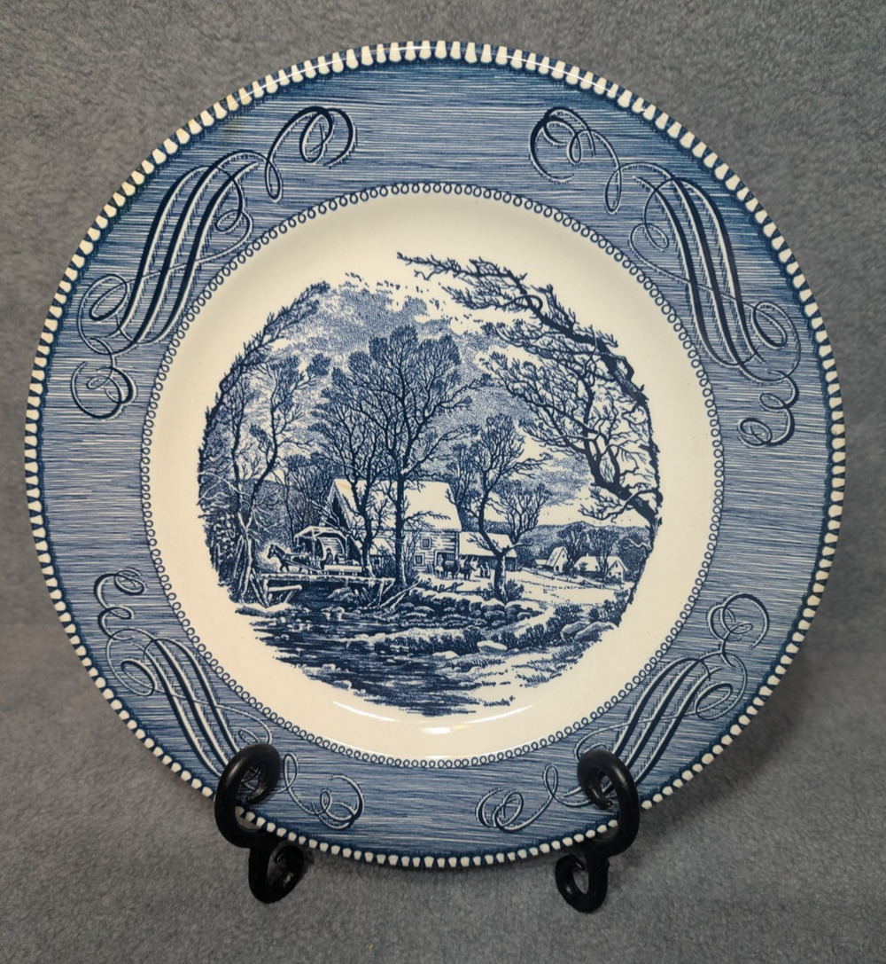 ROYAL Currier & Ives Blue Dinner Plate The Old Grist Mill USA 10in Vintage